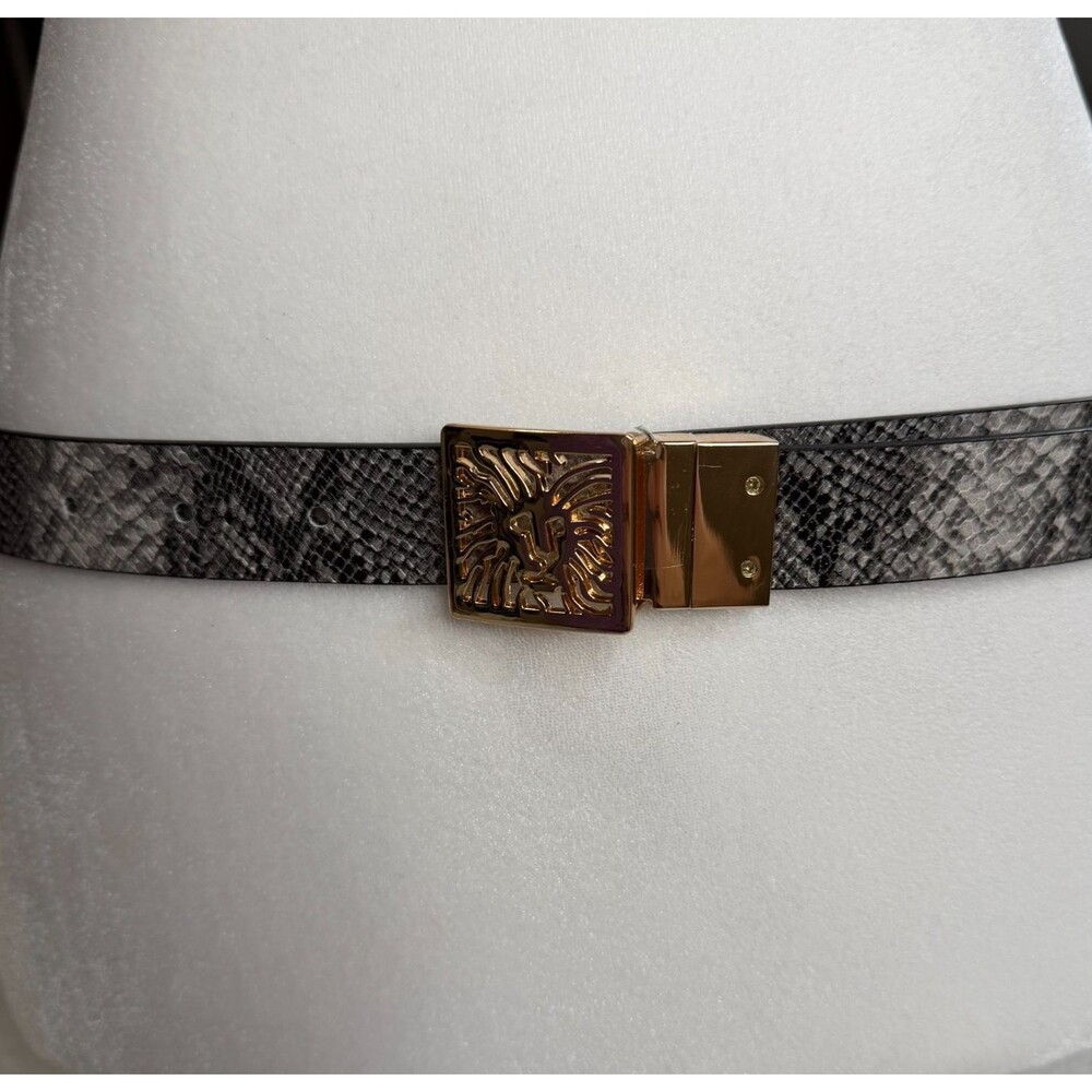 Vintage Anne Klein‎ Gold Lion Head Logo Buckle Reversible Snake Skin Belt 29-35" - Picture 4 of 12